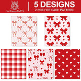 10 Sheet Valentine'S Day Cherry Red Bow Wrapping Paper -Not Roll- Valentine Gift Wrap Paper Folded Flat Plaid Heart Bow Craft Paper For Diy Crafts Party Supplies, 19.7 X 27.6 Inch