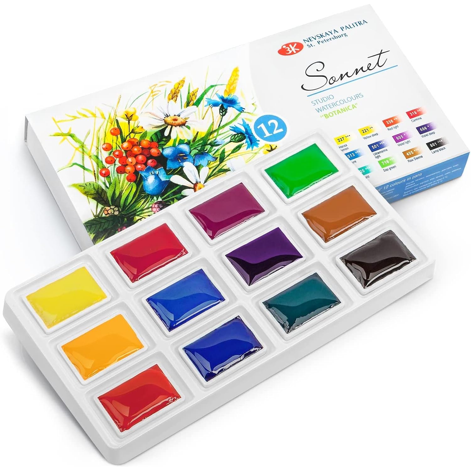 Watercolor Paint Set 12 Pans For Floral & Botanical Painting By Nevskaya Palitra
