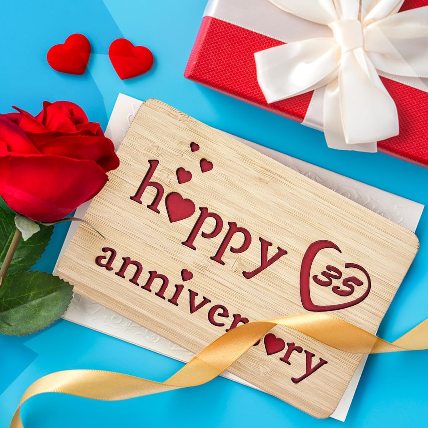 Wooden 35Th Anniversary Card,Handmade Wedding Anniversary Greeting Cards,35Th Anniversary Card For Her,Him,Husband,Wife