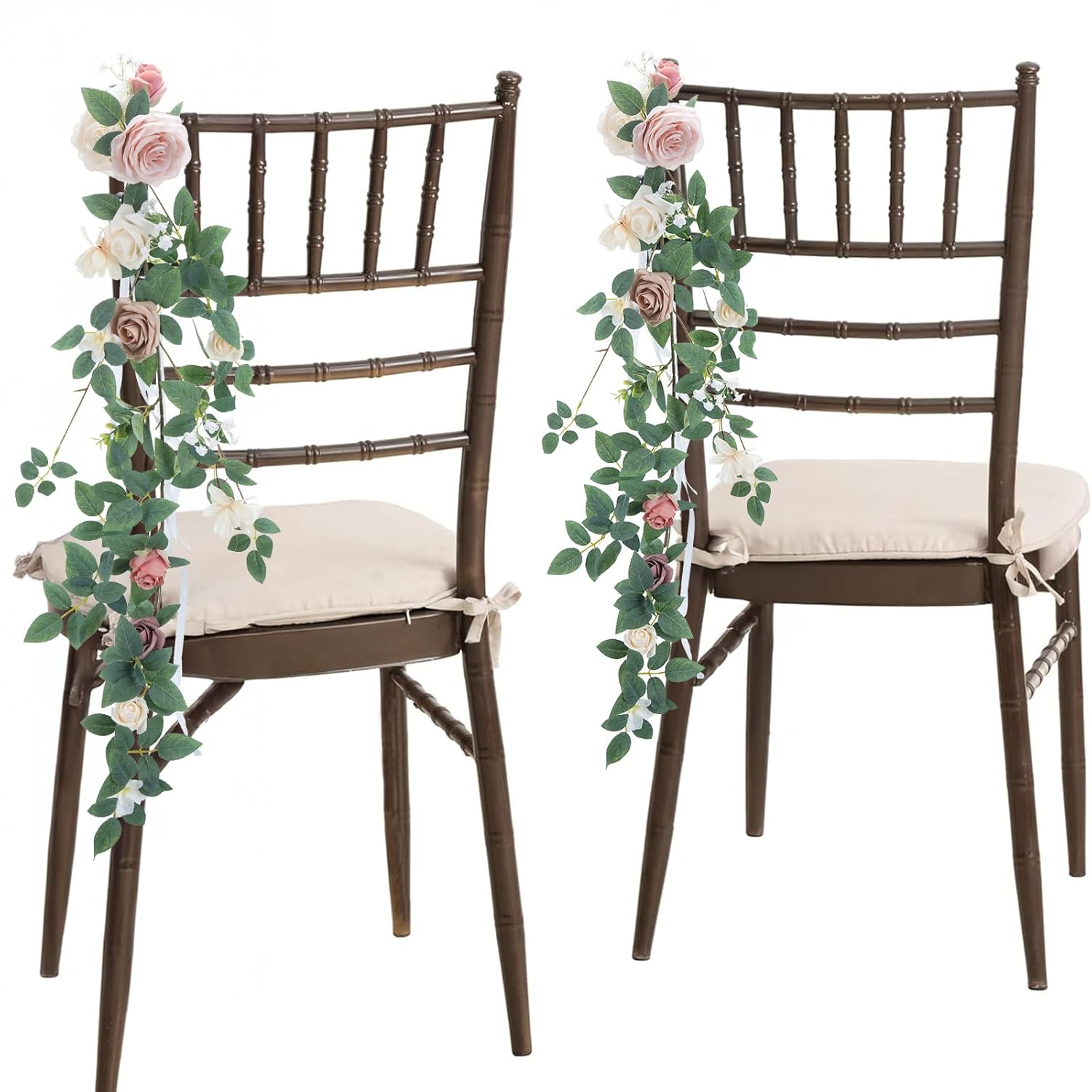 3Pcs Wedding Aisle Decorations For Wedding Ceremony Pink Aisle Pew Artificial Flowers Arrangements For Wedding Chair Decorations Reception Church Party Decor With Leaves And Ribbons