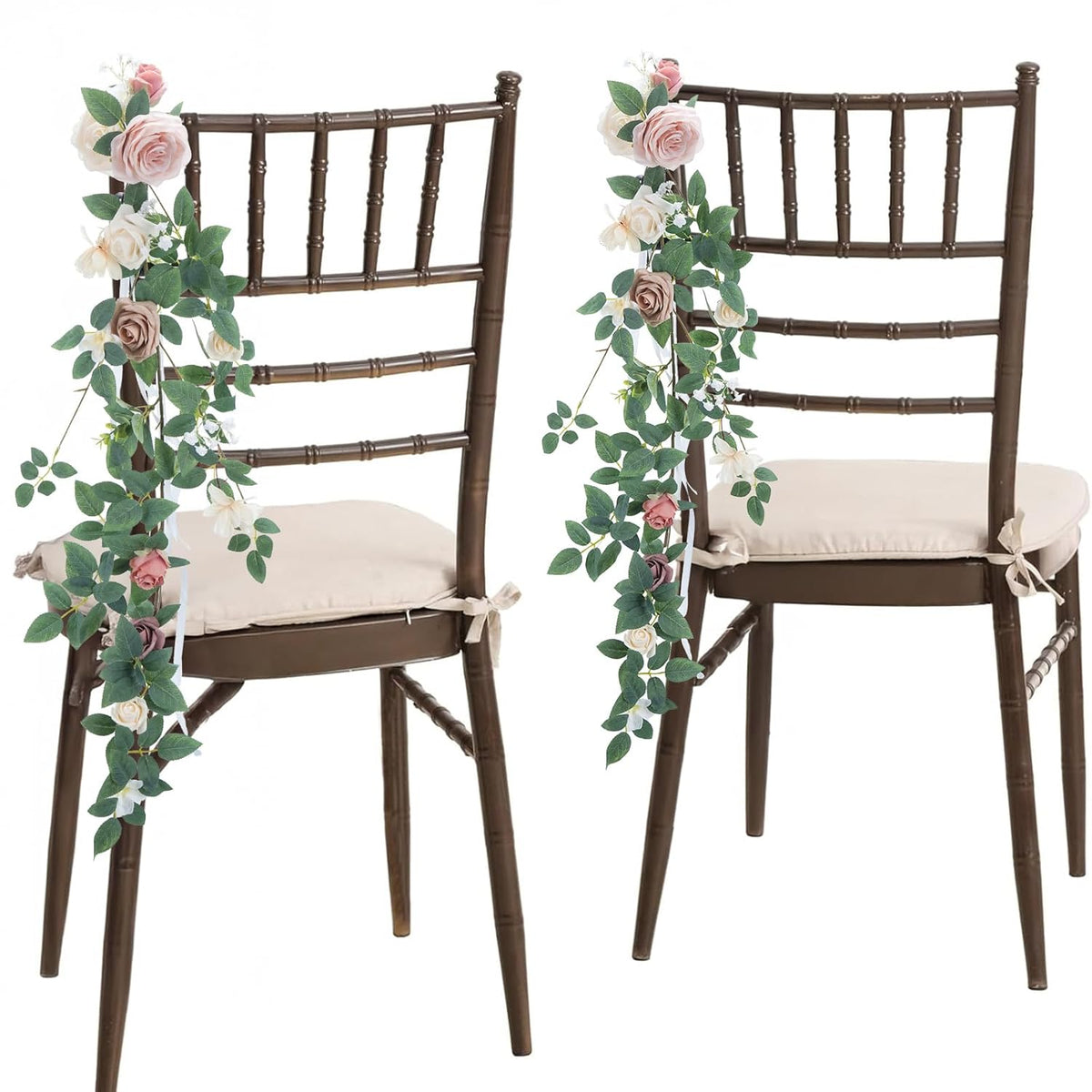 3Pcs Wedding Aisle Decorations For Wedding Ceremony Pink Aisle Pew Artificial Flowers Arrangements For Wedding Chair Decorations Reception Church Party Decor With Leaves And Ribbons