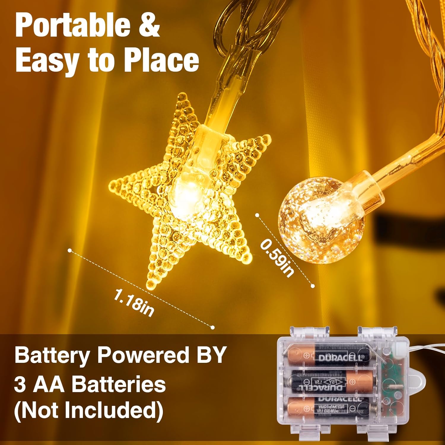 33Ft 80 Led Star String Lights,8 Modes Globe Fairy Lights Battery Operated With Remote&Timer,Waterproof Christmas Globe