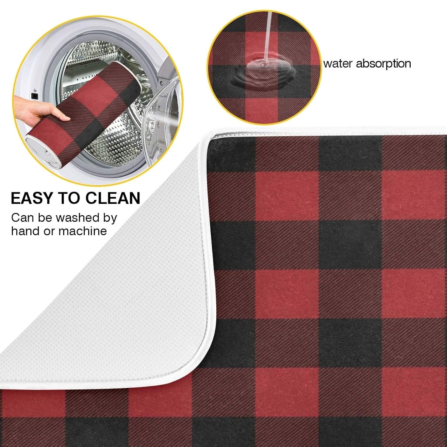Red And Black Buffalo Plaid Dish Drying Mat 18X24 For Kitchen Merry Christmas Winter Xmas Dishes Pad Dish Drainer Rack Mats Absorbent Fast Dry Kitchen Accessories