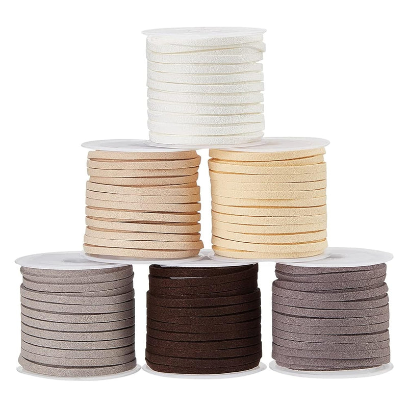 6 Rolls 5.5 Yard/Roll 3Mm Flat Micro Fiber Faux Leather Suede Cords Lace Velve