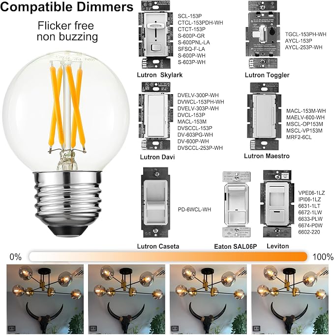 G16.5 E26 LED Light Bulbs 4W Dimmable Warm White 2700K Clear Glass Decorative Bulbs