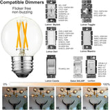 G16.5 E26 LED Light Bulbs 4W Dimmable Warm White 2700K Clear Glass Decorative Bulbs