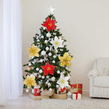 24 Pcs Glitter Golden Yellow Poinsettia Flowers, Christmas Glitter Poinsettia Flower Picks, Christmas Tree Flowers Ornaments For Party,Home Decor1, 9Cm/3.5In