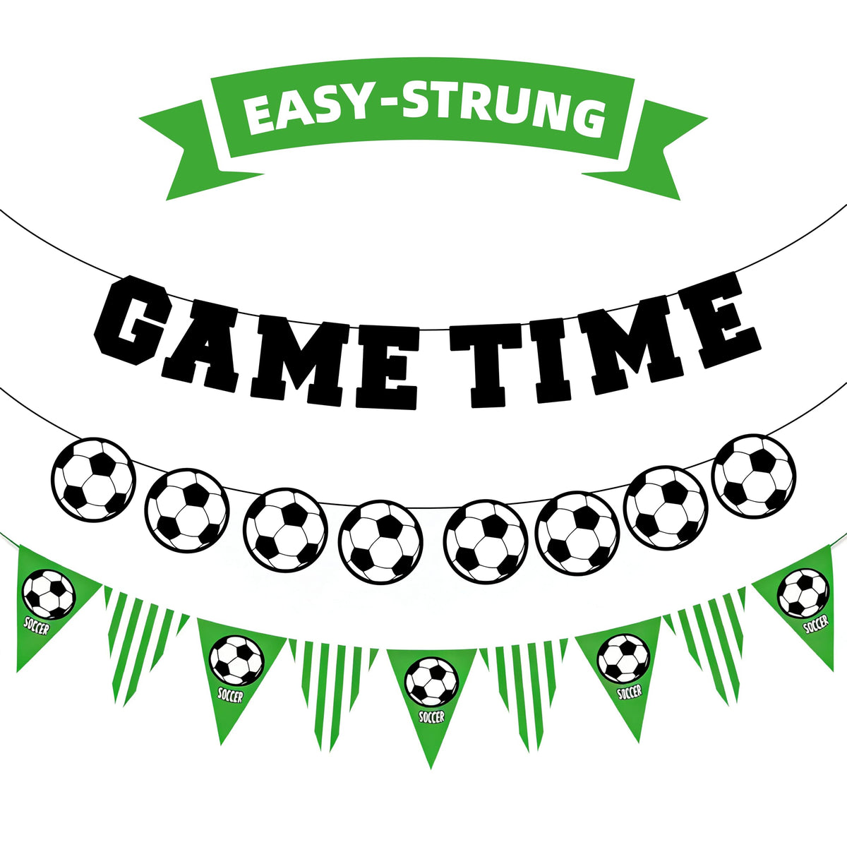Game Time Soccer Banner 16ft Reusable 3 Strings for Party