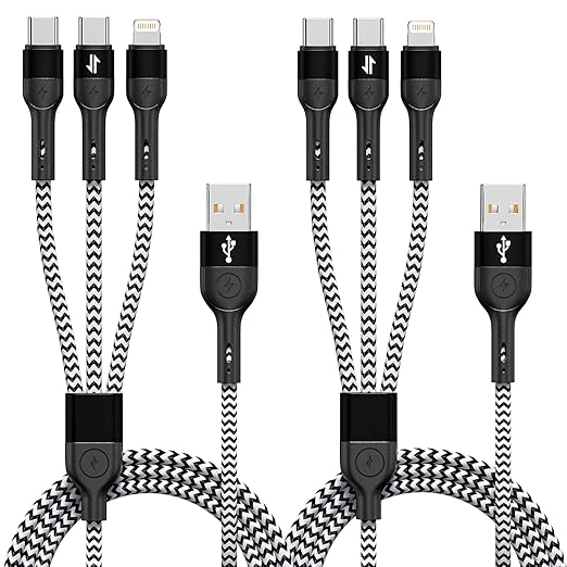 2 Pack 4FT 3 in 1 Multi Charging Cable Braided USB C Lightning Charger for iPhone