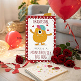 Funny Grandson Valentine'S Day Card Gift, Cute Monster Valentines Card For Grandson, Here'S A Monstrously Big Hug