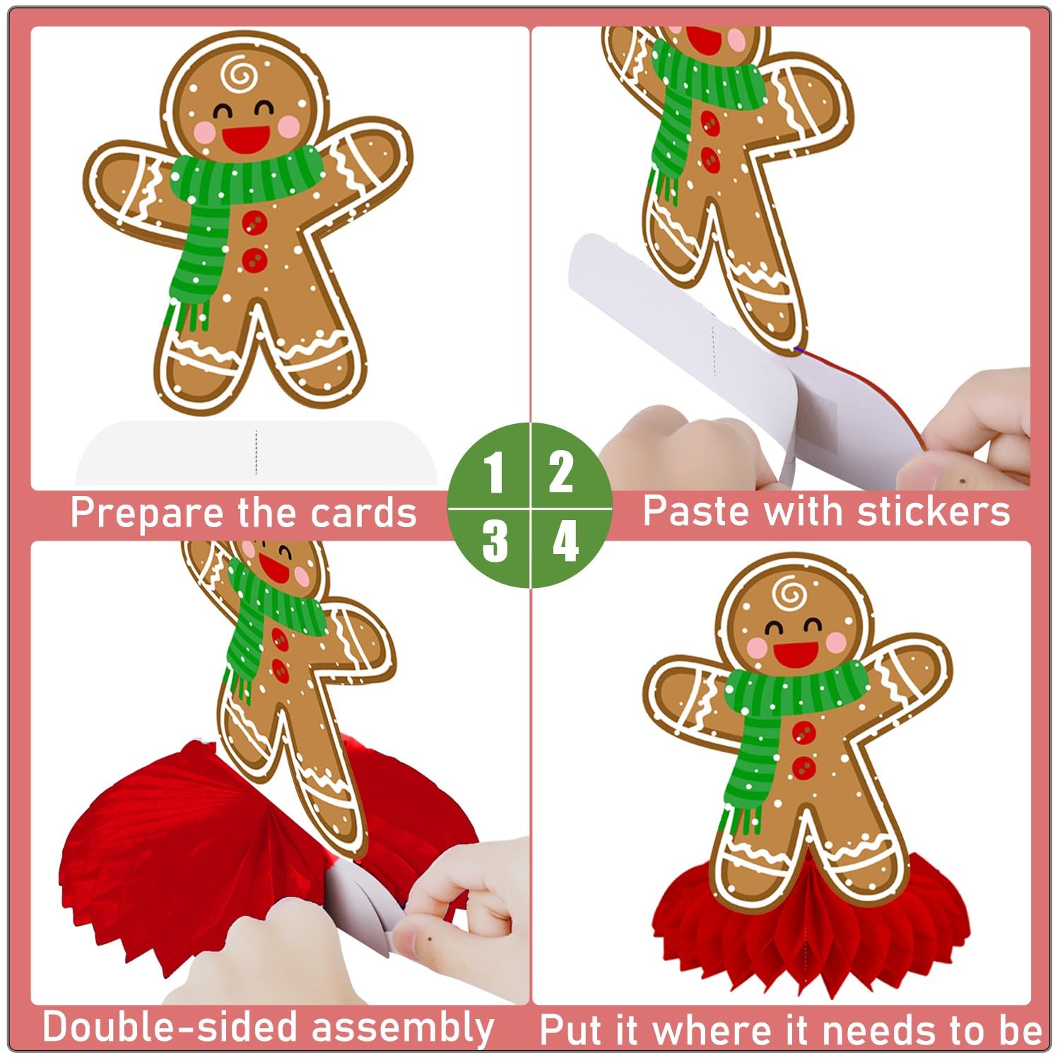 Gingerbread Party Honeycomb Centerpieces 12Pcs Christmas Gingerbread Man Table Centerpieces Gingerbread Theme Table Decorations For Winter Christmas Snowman Party Supplies