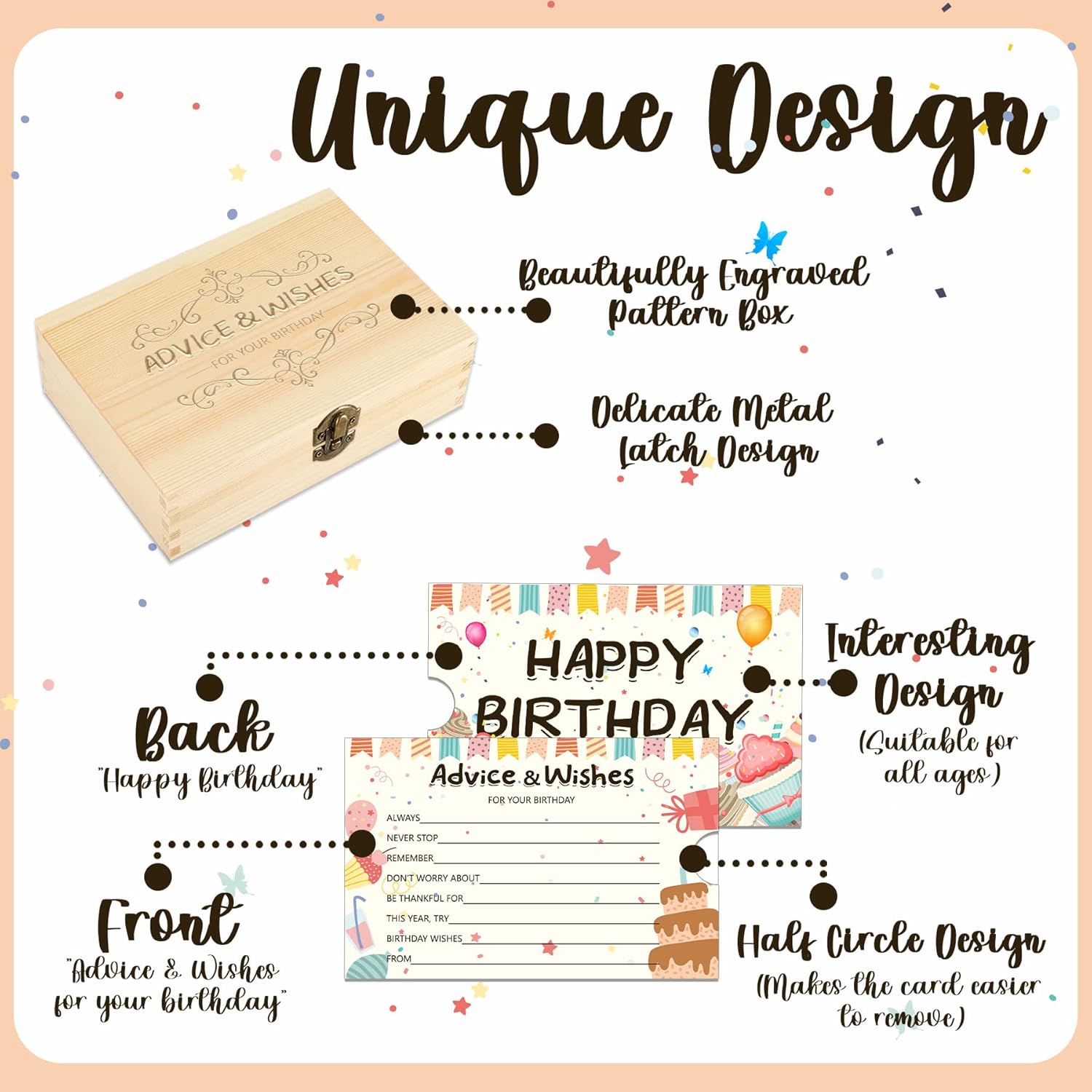 60Pcs Birthday Wishes Cards, Guest Book Advice Cards Box For Party, Advice And Wishes For Games, For 16Th, 18Th, 30Th, 40Th, 50Th, Any Age, Party Favors
