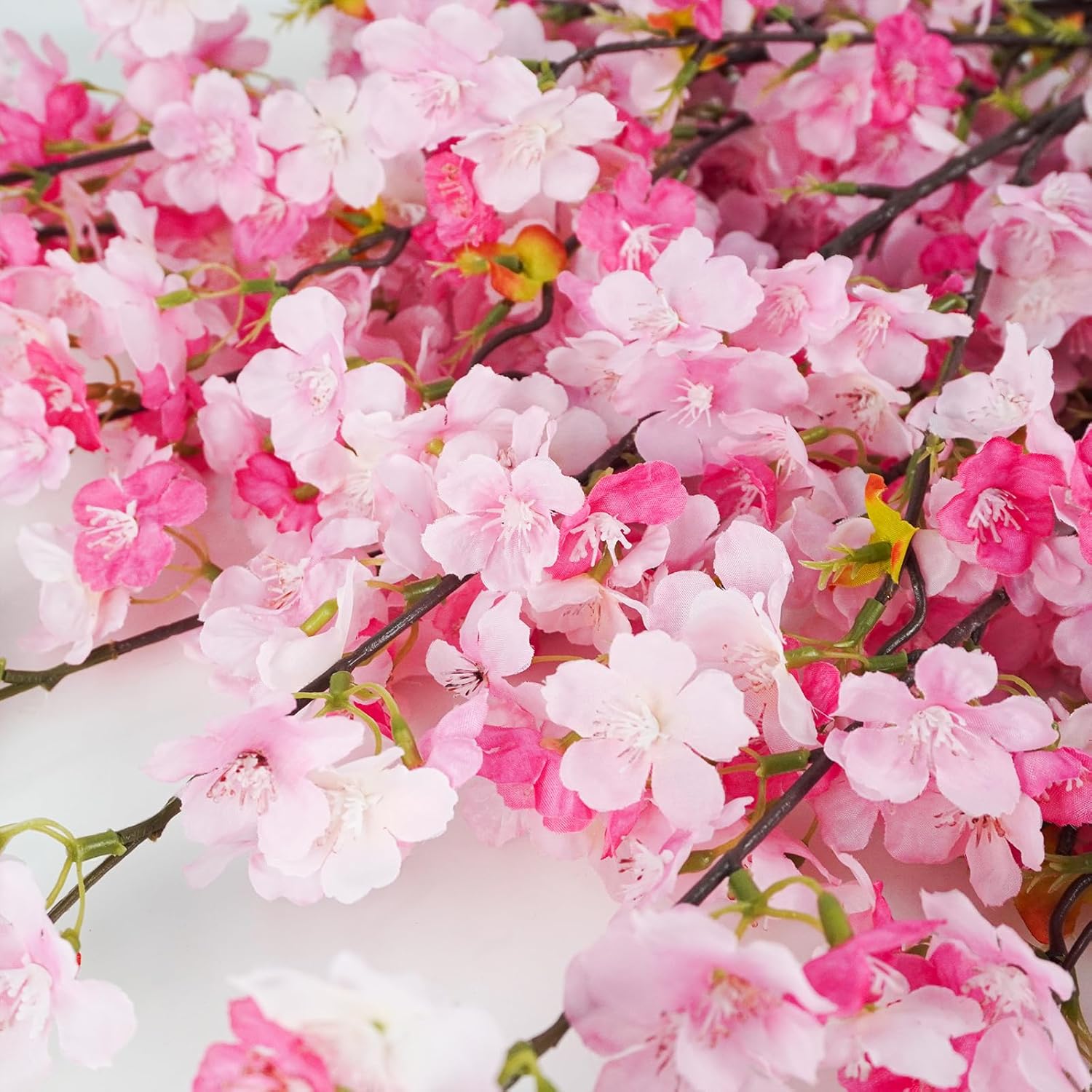 8 Pcs Artificial Cherry Blossom Flowers 40" Faux Silk Cherry Blossom Stems Fake Real Touch Peach Branches For Wedding Home Garden Japanese Decor Pink