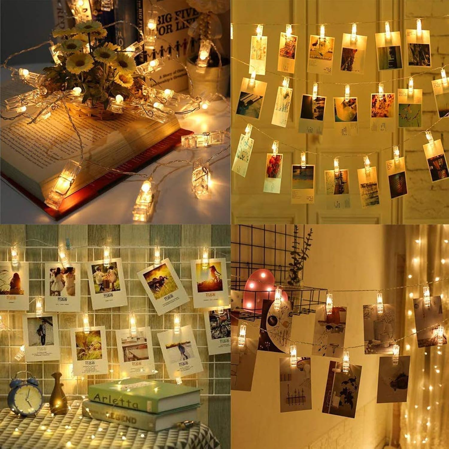 Photo Clip String Lights Led Battery Operated Starry Fairy Copper String Lights With Clips Warm White For Pictures Bedro