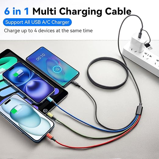 2 Pack 6FT 6 in 1 Multi Charging Cable USB A USB C to Lightning USB C Micro USB Braided Cord