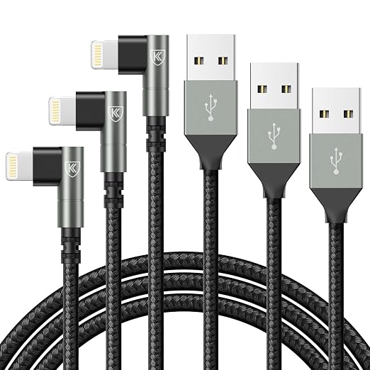 3 Pack 6FT Right Angle Lightning Fast Charging Cable for iPhone iPad