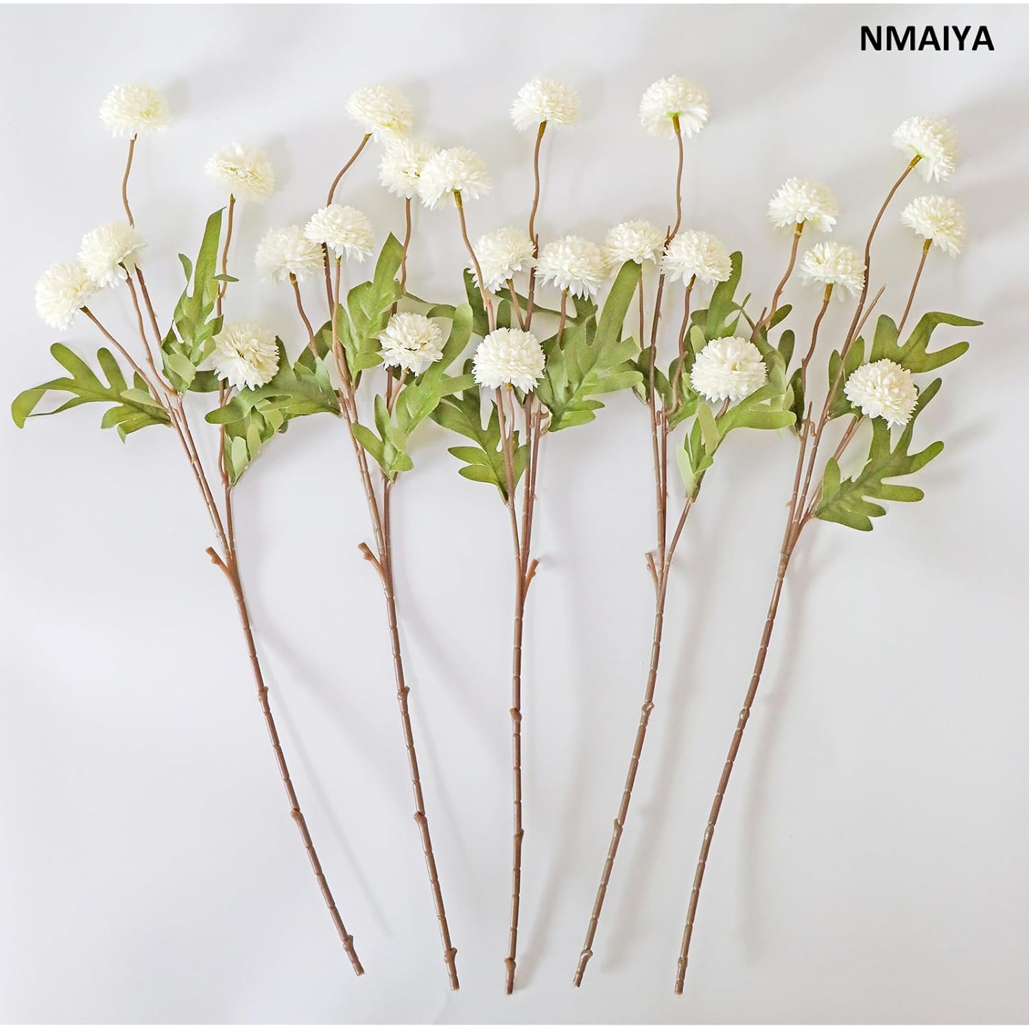 White Mums Artificial Flowers 5Pcs Faux Chrysanthemum Flowers Faux Kiku Flower Chrysanthemums Silk Pompom Mum Mini Chrysanth Balls Artificial Flowers For Centerpieces Arrangements Floral Decoration