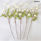 White Mums Artificial Flowers 5Pcs Faux Chrysanthemum Flowers Faux Kiku Flower Chrysanthemums Silk Pompom Mum Mini Chrysanth Balls Artificial Flowers For Centerpieces Arrangements Floral Decoration