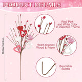 8 Pcs Valentines Flowers Decor, 17'' Artificial Hearts Picks Berry Stems Red Pink White Decorations For Valentines Gifts Anniversary Wedding Party Table Centerpieces Home Decor