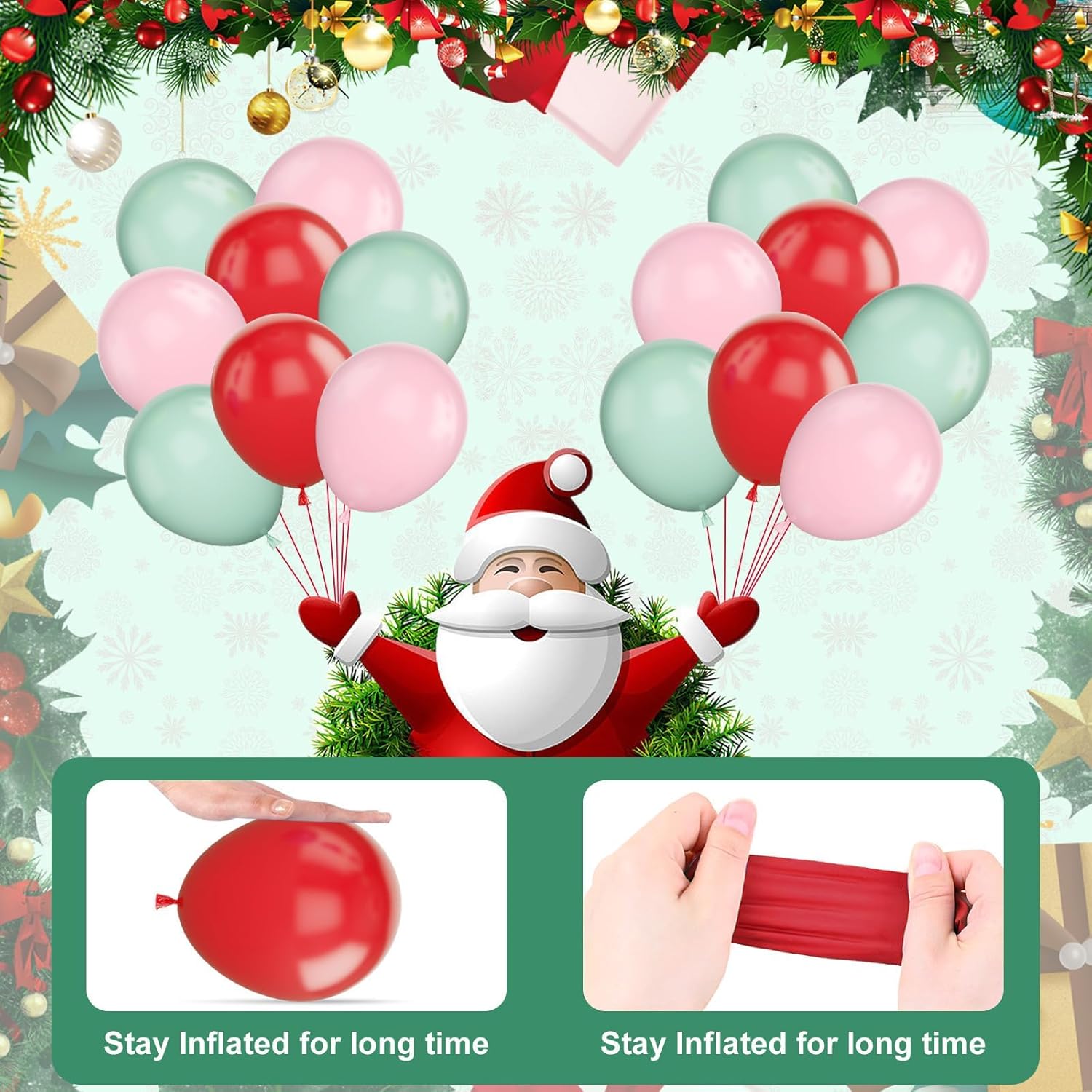 Christmas Balloons Arch, Pink Green Red Christmas Balloons, 5 10 18 Inch Pink Green Christmas Balloon Garland Kit, Christmas Party Balloons With Candy Cane Sled Foil Balloons For Christmas Party
