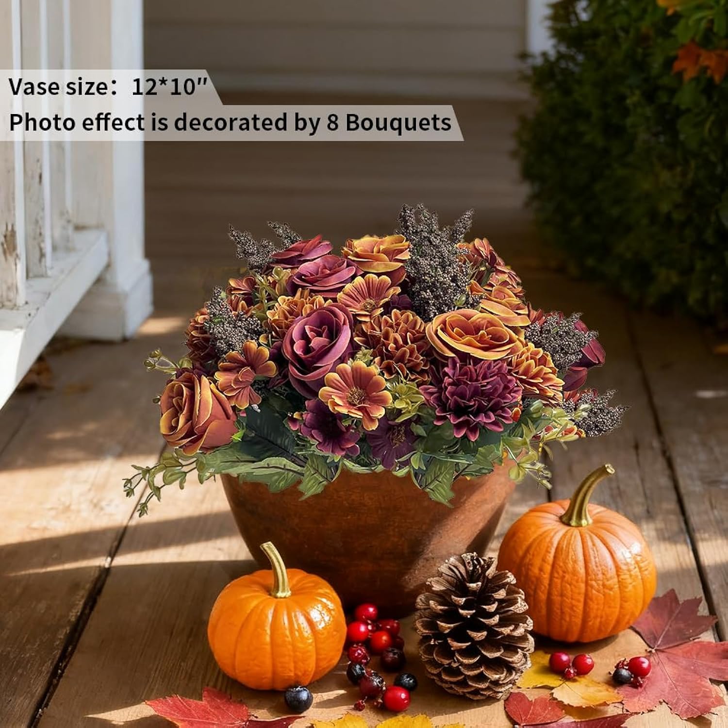 Artificial Fake Mums Flowers For Outdoors Decoration - 13 Inches 3 Bouquet Faux Fall Chrysanthemum Rose Daisy Silk Flower Uv Resistant For Indoor Vase Party Table Decor