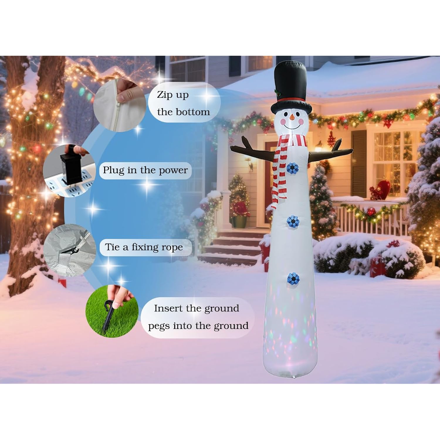 12Ft Inflatable Snowman Outdoor Christmas Decoration - Blow Up Snowman With Built-In Led Lights For Garden Lawn