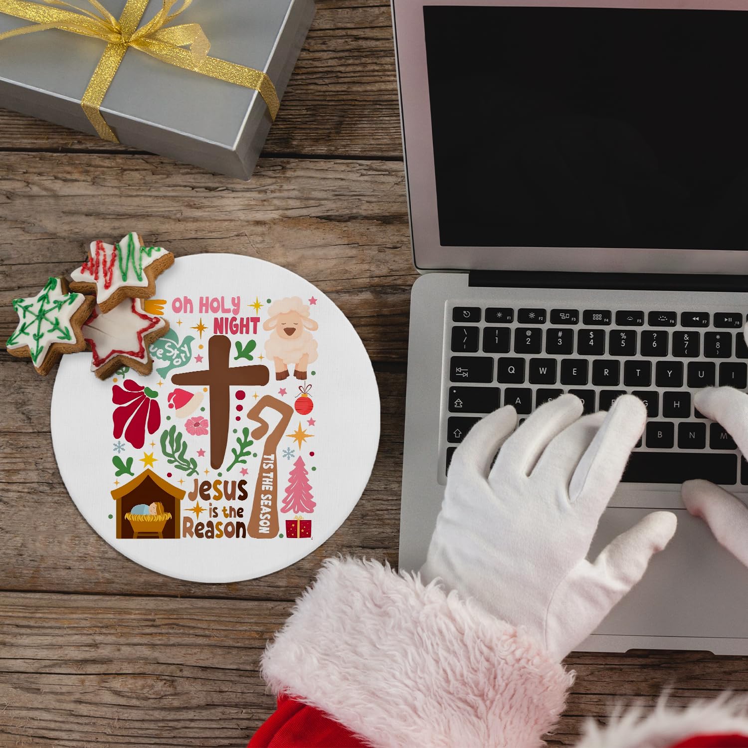 Christian Christmas Mouse Pad For Desk, O Holy Night Jesus Is The Reason Decor Mousepad For Desktop Home Office Dorm Computers Laptop, Religious Office Supplies Desk Accessories, 8.7X8.7 Inch