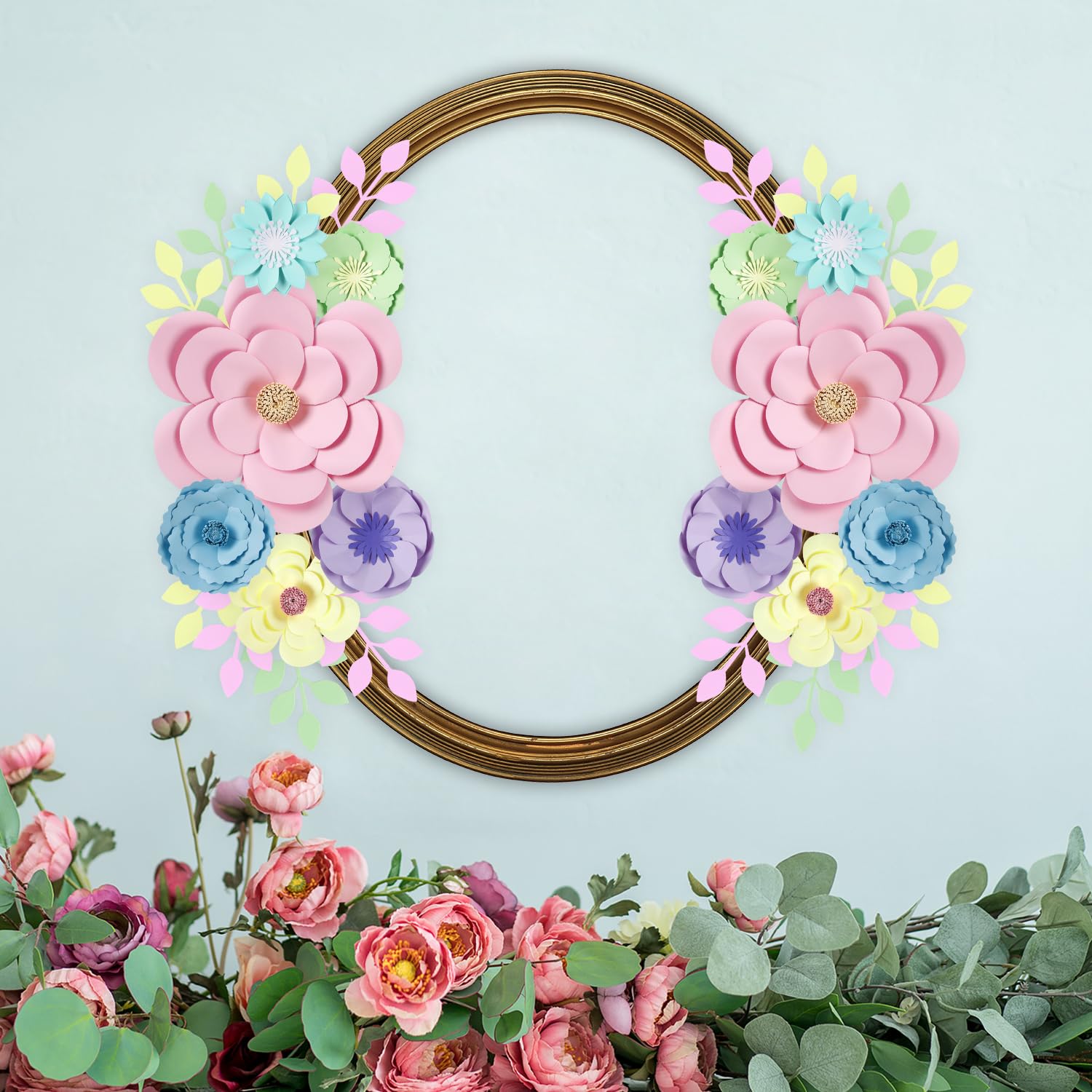 16 Pcs Pastel Floral Paper Flowers Decorations For Wall Monogram Sign Decorations Rainbow Macaron 3D Flowers For Birthday, Party Photo Backdrops, Classrooms, Bridal Shower, Baby Shower