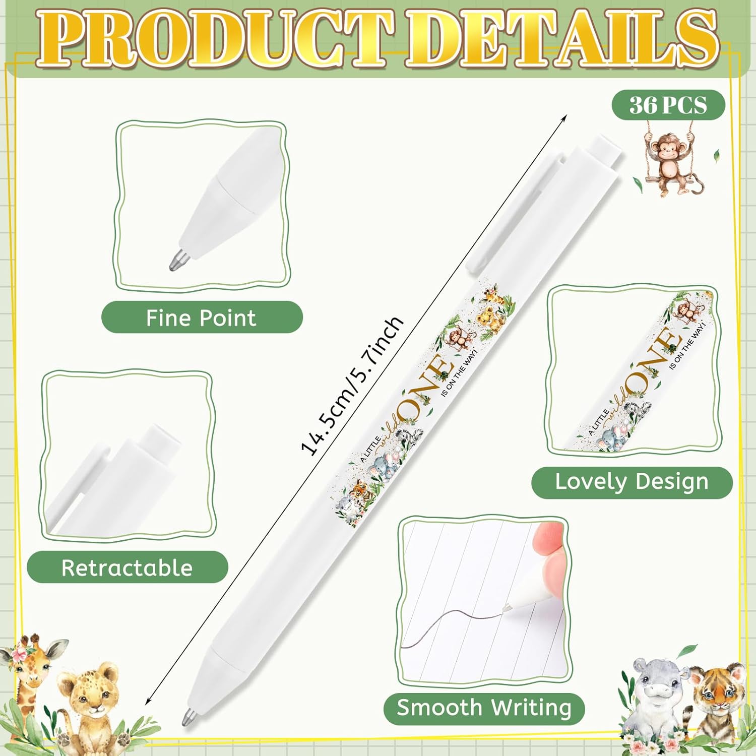 36 Pcs Safari Animals Baby Shower Pens Gifts Bulk Party Favors For Guests Games Neutral Gender Reveal Favors Baby Shower Prizes Souvenirs Gift Bags Stuffer Supplies