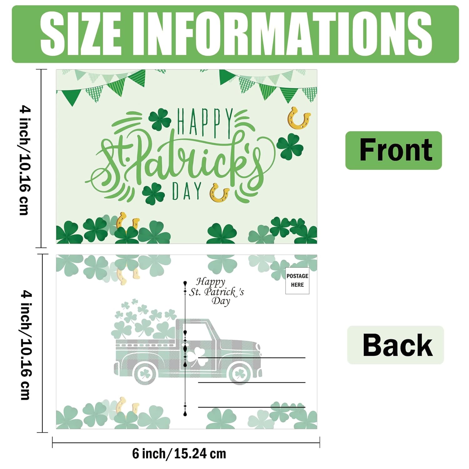 Happy St Patricks Day Postcards 4 X 6 Inch Green Shamrock Saint Patricks Day Postcards Clover Irish Greeting Cards For Holiday Celebrations Party Favor Supplies