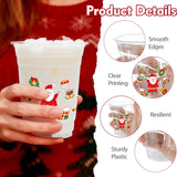 50 Sets Christmas Plastic Party Cups With Straws And Lids,12Oz Disposable Holiday Clear Cups Santa Tree Stocking Printed For Xmas Party, Celebrations, School, Office, Family Gatherings