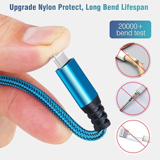 5 Pack 10FT Apple MFi Certified USB A to Lightning Cable Fast Charging Nylon Braided Cord for iPhone iPad