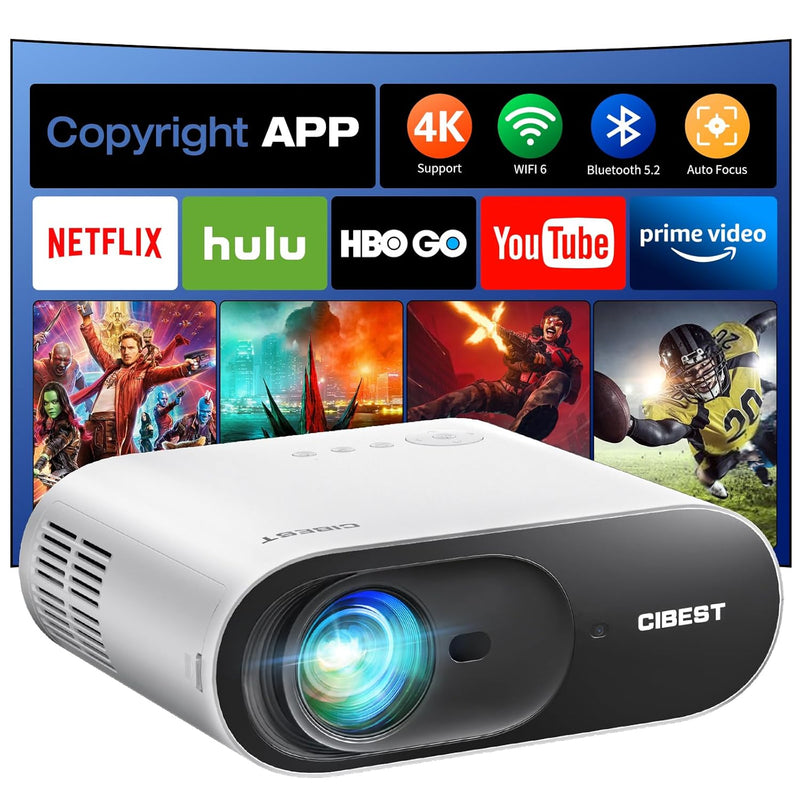 4K Projector, WiFi Bluetooth, 1080P, 600 ANSI, Netflix Certified, Dolby Audio