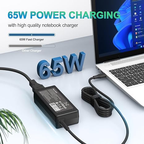 65W USB C Laptop Charger for HP Lenovo Dell Acer Chromebook Type C Power Adapter