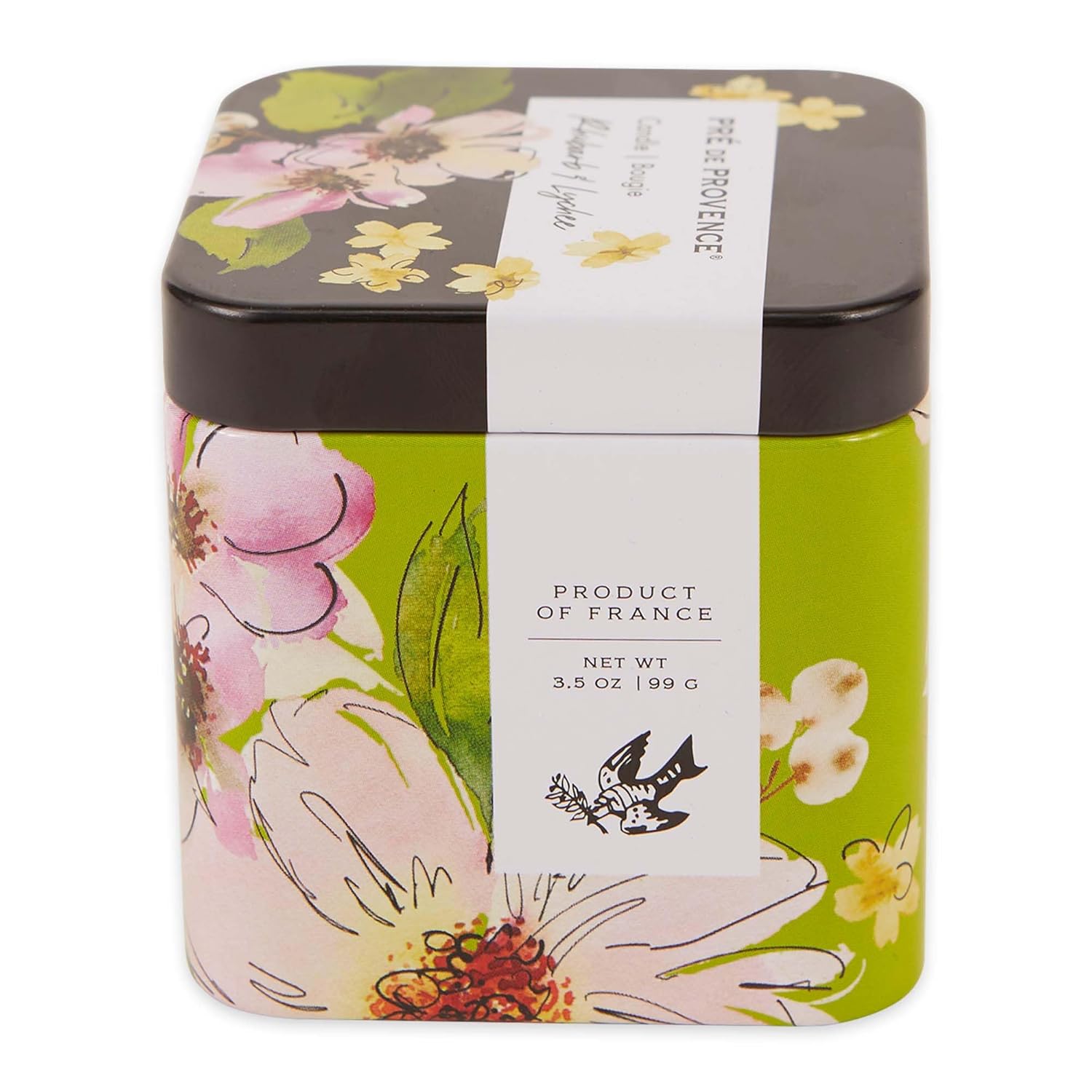 Pre de Provence Le Jardin Collection Scented Candle & Tin, Soy Blend, 21+ Burn Time, 3.5 oz, Rhubarb & Lychee
