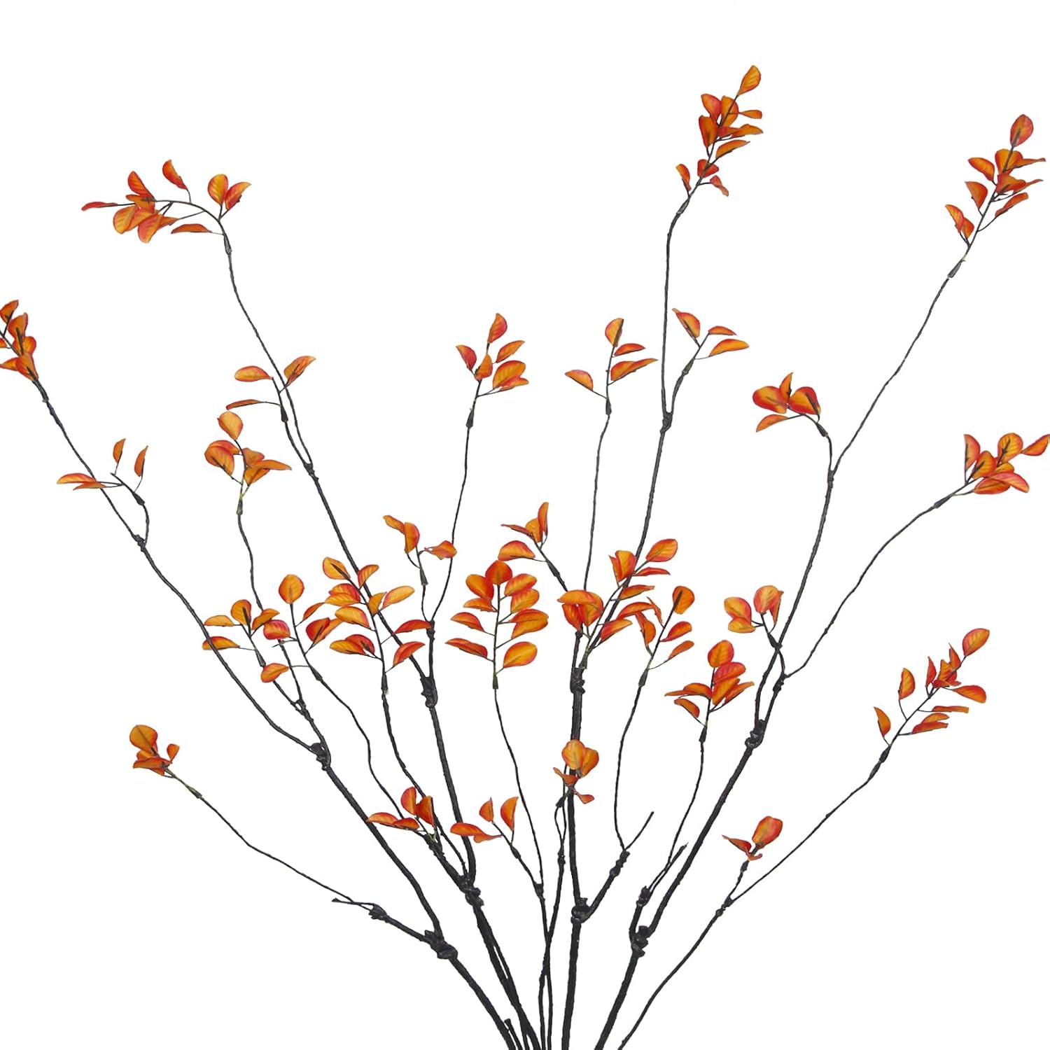 4 Pcs Artificial Greenery Stems Plants 35.4" Faux Branches For Vase Filler Fake Ficus Twig Plants Orange Leaves For Home Office Party Wedding Shop Autumn Fall Decoration