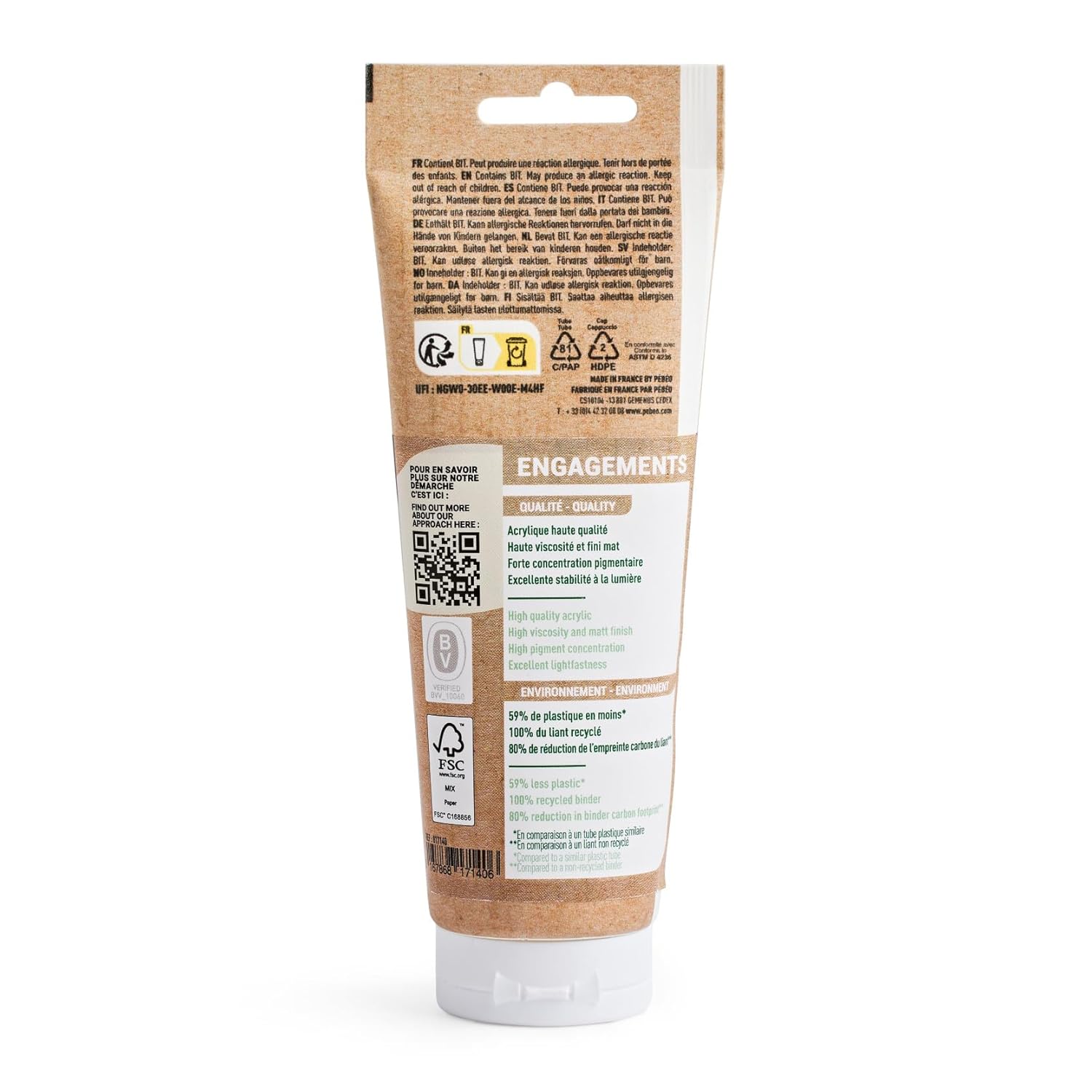 PEBEO Origin - Eco-designed High-viscosity Acrylic Paint - High Pigment Concentration for Intense Color and Excellent Lightfastness - 4.05 Fluid Ounces (120 ml) Tube - Ivory Black Hue