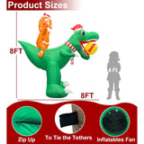 8 Ft Christmas Inflatable Gingerbread Man Ride On Dinosaur With Gift Box Outdoor Decoration Built-In Led Lights, Blow Up