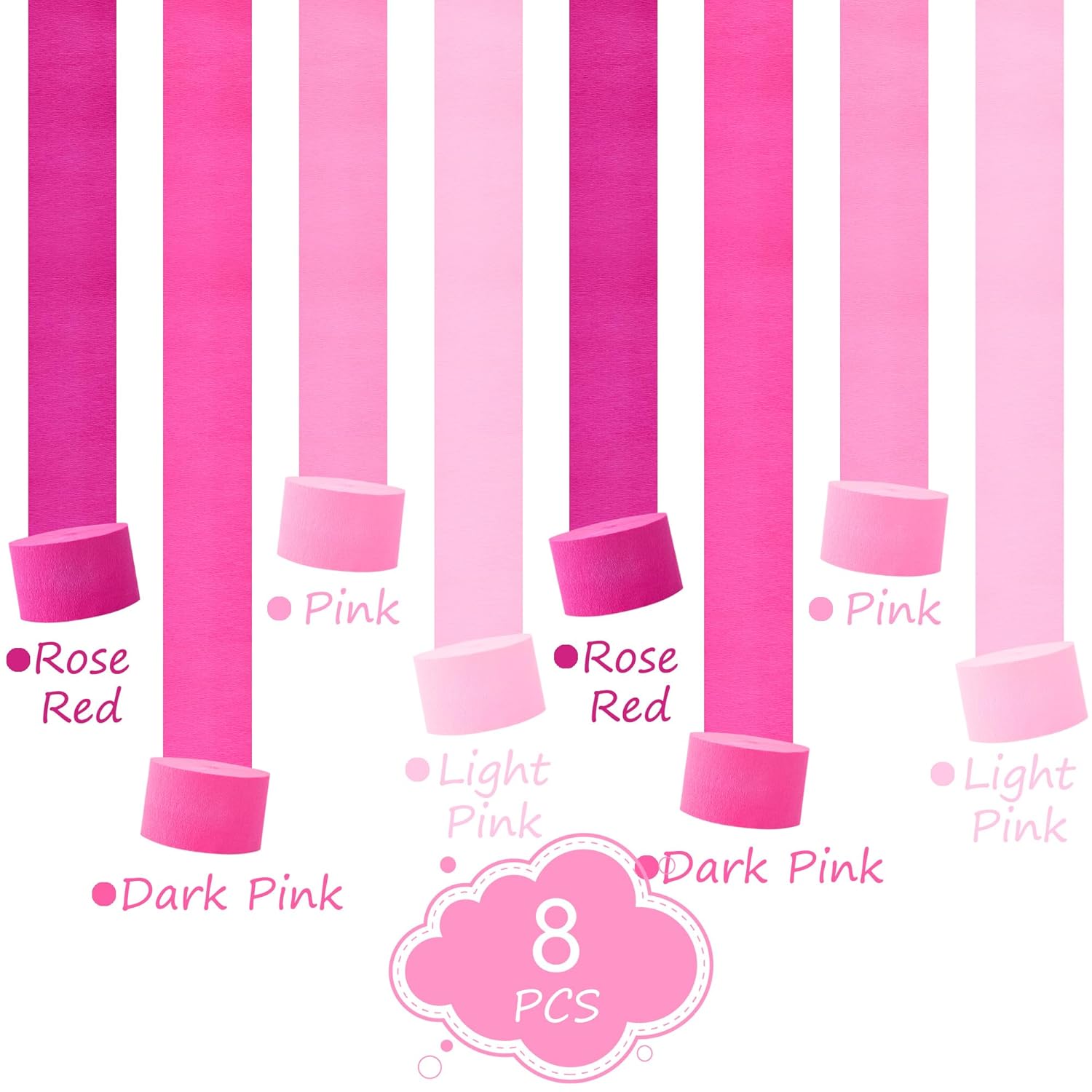 Pink Streamers Party Decorations, 8 Rolls Pink Crepe Paper Streamers For Bachelorette Bridal Shower Baby Shower Wedding Valentine'S Day Birthday Party Decorations, 656Ft