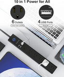2 Pack Surge Protector Power Strip 6 Outlets 4 USB Ports 6FT Flat Plug Extension Cord