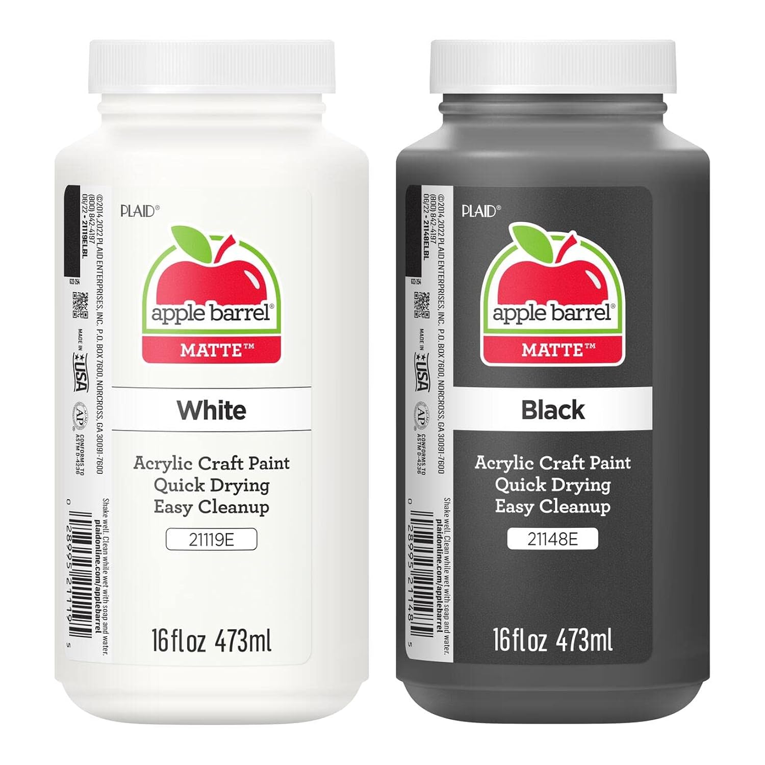Apple Barrel PROMOABWB Acrylic Paint Set Featuring 2 16 fl oz Apple Barrel White Acrylic Paint and Black Acrylic Paint Colors
