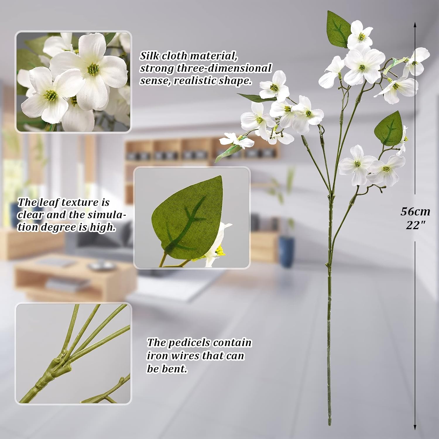 4 Pcs Dogwood Flowers Floral Arrangements Artificial Silk Bouquet White For Home Wedding Bridal Bouquet Kitchen Table Vase Decoration