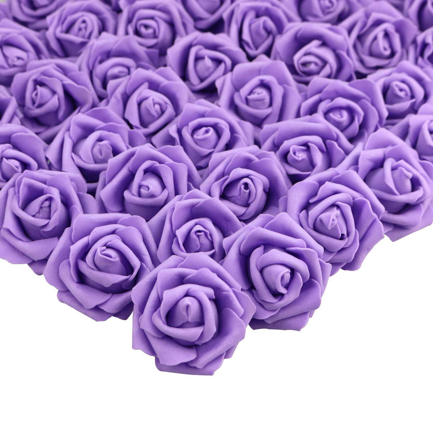 300Pcs 2 Inch Real Touch Artificial Rose Head, Diy 3D Artificial Flowers For Wedding Bouquets, Room Decoration (Purple)