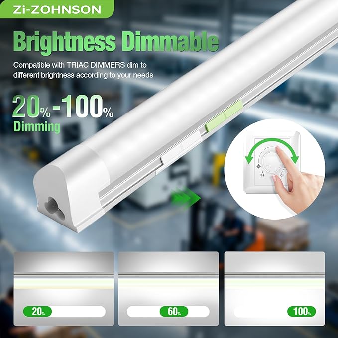 6 Pack Dimmable 4FT LED Shop Lights 30W 4500LM Tunable 3000K 6500K Linkable Fixtures