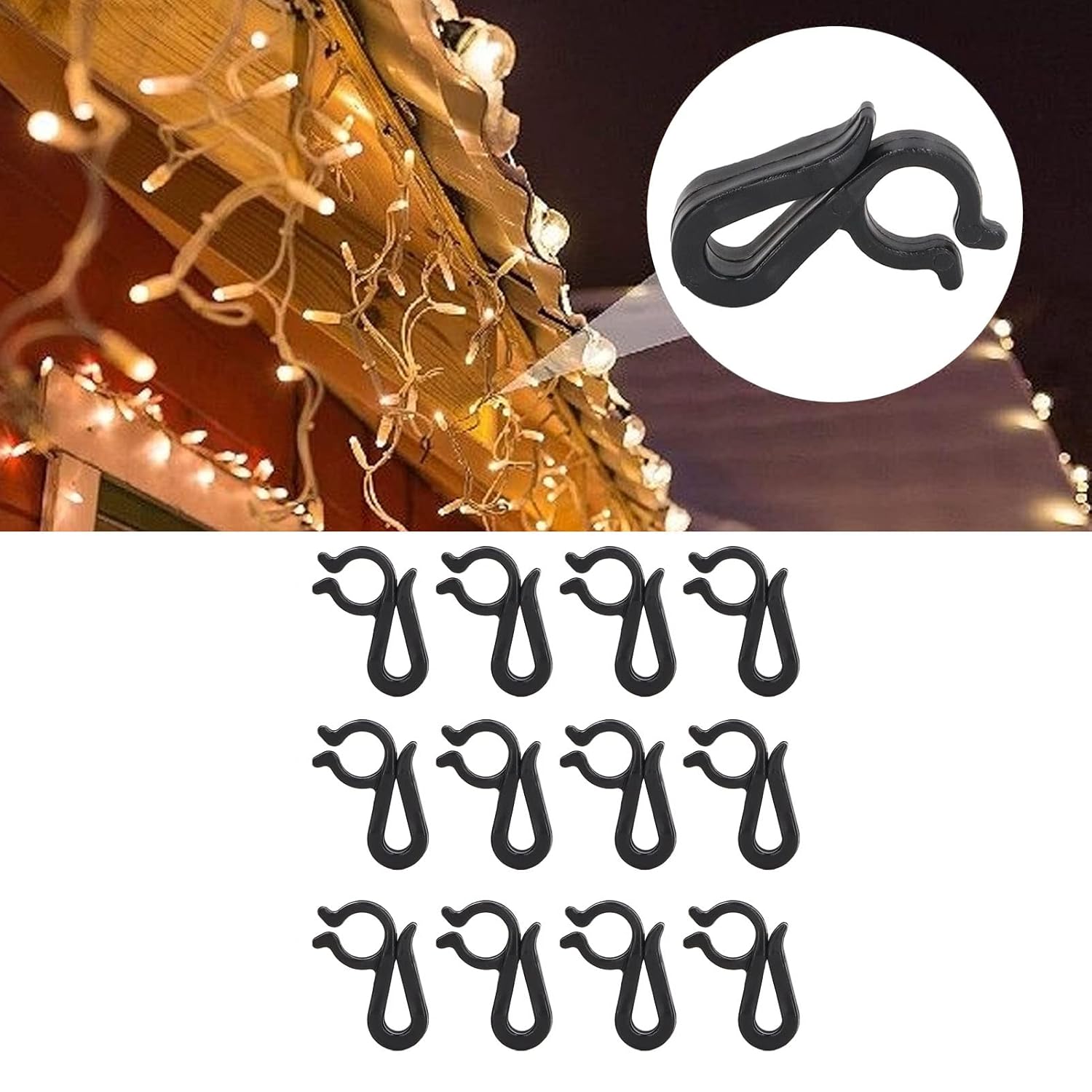 Reusable Christmas Light Clips, Hardware Hooks Gutter Light Clips Outdoor For Party Festival Christmas 120 Pcs (Black)