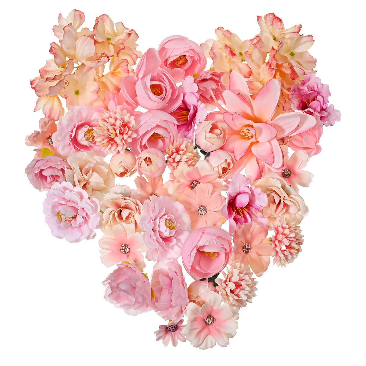 50 Pcs Fake Flower Heads, Mini Pink Artificial Flowers Heads, Bulk Silk Faux Flower, Faux Dahlia Peony Daisy Rose Hydrangea For Craft Garland Wedding Party Diy Home Decoration, 4-12 Cm, Pink