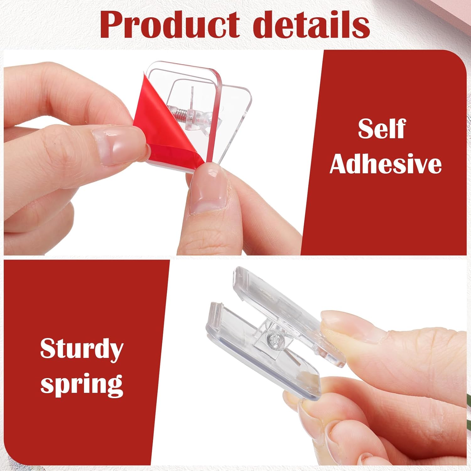 100 Pieces Self Adhesive Wall Clips, Christmas Light Clips Tapestry Sticky Spring Hangers Wall Clip Double Side Adhesive For Hanging Poster Photo Office Halloween Christmas Decoration(Clear)