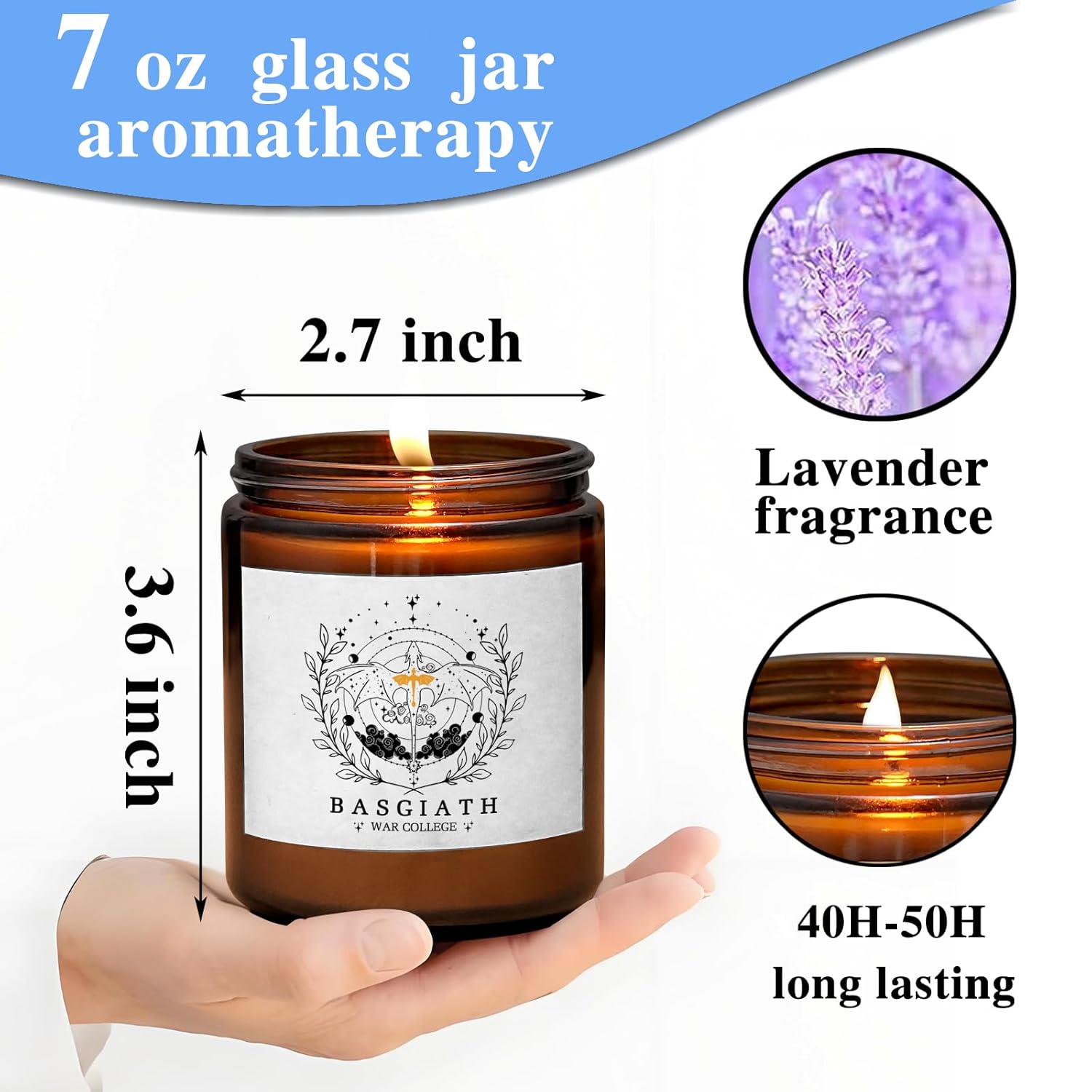 4Th Wing Gift Basgiath War College Bookish 7 Oz Lavender Scented Candle Relaxation Gifts Book Lover Gift Fantasy & Literature Inspired Scented Jar Candle (Candle-Basgiath War)