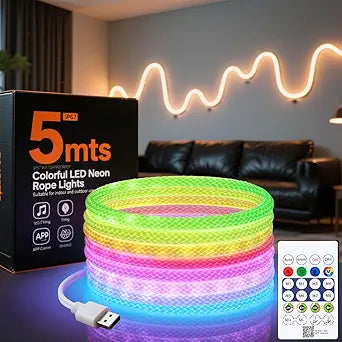 16.4FT USB Powered LED Rope Lights Music Sync Chasing Neon Light for Game Room Bedroom Living Room Wall Decor