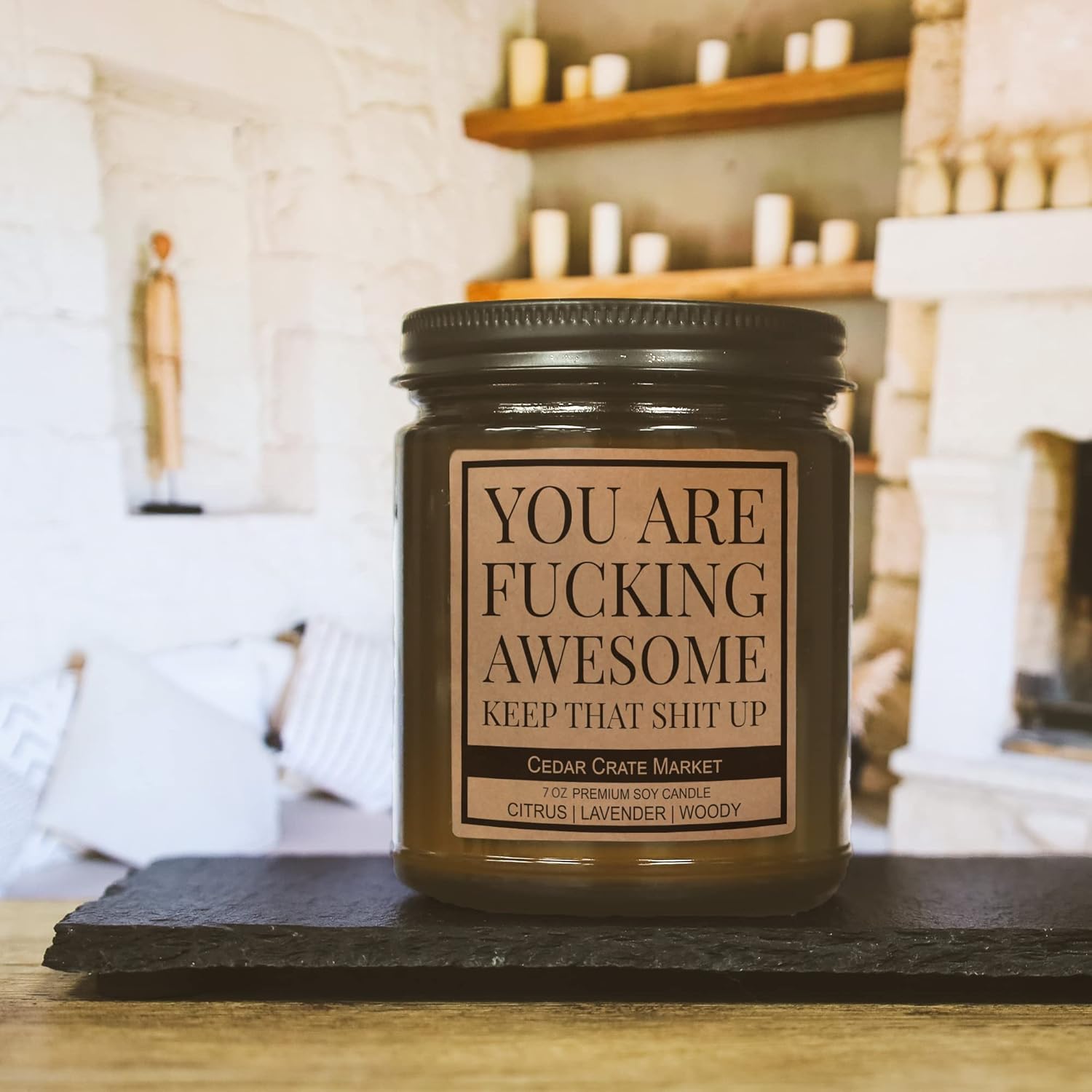 - You Are Fucking Awesome Candle, Funny Encouragement Gift For Friends Coworkers Family, Citrus Lavender Woody Scented Premium Soy Wax, Motivational Adult Humor Gift, Made In Usa
